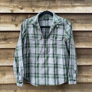Madewell Cotton Plaid Half Zip Shirt Green & Grey Size Small